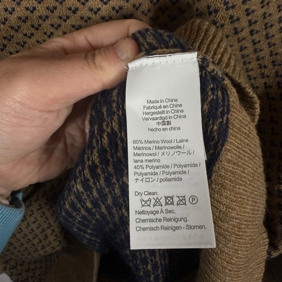 NWT J. Crew Men’s Rugged Merino Wool Bird’s Eye Sweater in Tan/Navy Size XL - Picture 12 of 13